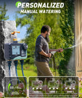 Man using Three Zone Lawn Water Timer With Brass Inlet And Outlet, Independent Scheduling For Each Zone, IP65 Waterproof Sprinkler Timer