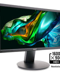 Front view of a 19.5 inch HD+ monitor with 1600x900 resolution, showing vibrant graphics, ideal for work, gaming, and streaming.