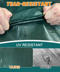 16 Mil Heavy Duty Waterproof Tarp 10 By 10 Feet For Outdoor Use Large Multipurpose Protective Cover With Reinforced Edges And Rustproof Grommets, showing tear resistance, green