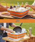 Collapsible BBQ Prep Tub With Lid XL 4.22 Gal Folding Cutting Board And Food Basin used as ice bucket and dishwashing station