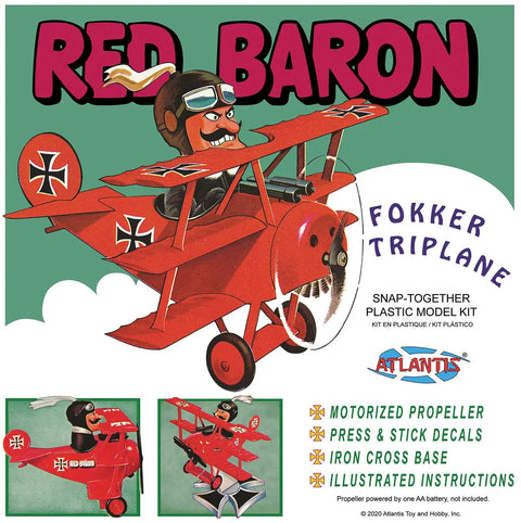 Red Baron And His Fokker Triplane Snap Model Kit With Motorized Propeller Three Color Mold Peel And Stick Decals Display Base