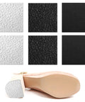 Six Piece Square Heel Repair Pads One Quarter Inch Thick Non Slip Rubber Soles For Boots And Shoes In Three Styles shown.