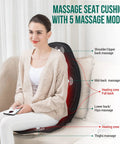 Woman using Go To Vibration Back Massager With Heat For Home Office showing massage zones on back