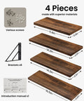 Rustic Wood Floating Wall Shelves Set Of Four Corner Shelves for easy setup with brackets, screws, and manual included