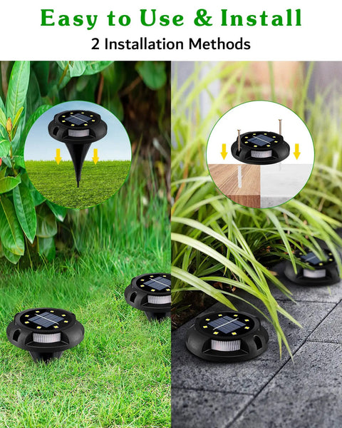 Solar Outdoor Walkway Lights 12 Pack Bright Ground Lights Uplight And Sidelight Waterproof For Yard Garden And Poolside installation