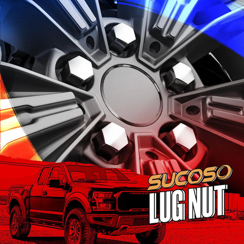 Close-up of wheel with chrome lug nuts M14x1.5, acorn style, direct fit for Wrangler Gladiator Grand Cherokee Ram 1500 Mustang