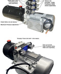 No Nonsense Workhorse 2 HP Hydraulic Power Unit Single Phase Pump Pack with valve stations and motor components.