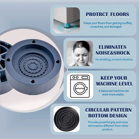 Heavy Duty Washing Machine Vibration Pads for Floor Protection with blue circular bottom design illustration