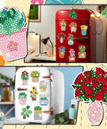 Spring Diamond Painting Magnets Set 30 Pcs Refrigerator Magnets Kit For Adults with floral and plant designs on red and white fridges.