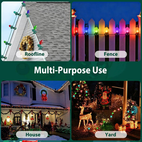 100Pcs Self Locking Heavy Duty Christmas Light Clips For C7 C9 Mini Lights Fits E12 And E17 Bases on roof, fence, house, and yard