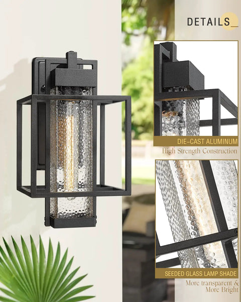 Outdoor Wall Light 1 Light Exterior Sconce in Black Finish with Bubble Glass Shade for Porch Patio Garden, modern details