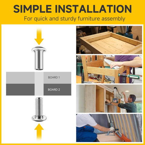 Installation guide for M6 X 35mm Flat Head Hex Socket Cap Screws And Barrel Nuts Kit For Furniture Assembly, 10 Sets with hex spanner.