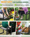2-In-1 Foldable Garden Kneeler And Seat With Extra Wide 12.6 Inch Cushion, showing use in gardening, lightweight and sturdy for outdoor use.
