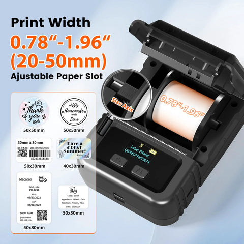 Bluetooth Label Printer M120 On The Go Portable Thermal Barcode Printer With App showing open lid and paper roll