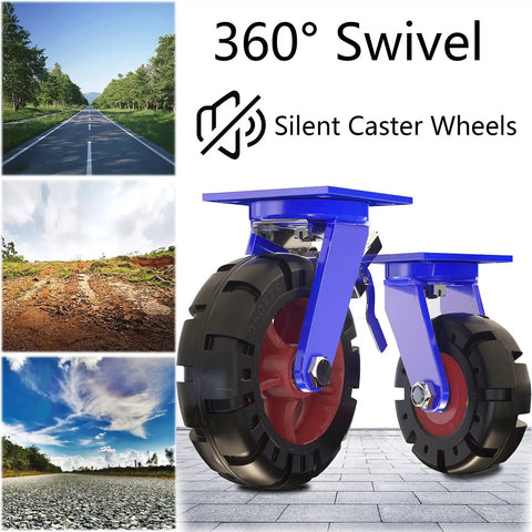 Heavy Duty Industrial Swivel Casters With Solid Natural Rubber Wheels support heavy loads, featuring 360° swivel and silent glide.