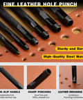 All In One Pro Grade Leather Stitching Hole Punch Tool Set With 4mm, 1, 2, 4, And 6 Prong Punches, includes steel material detail