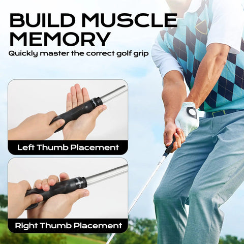 Close-up of hands using Golf Grip Trainer For Consistent Swing And Nail Your Hand Positioning Portable Training Aid