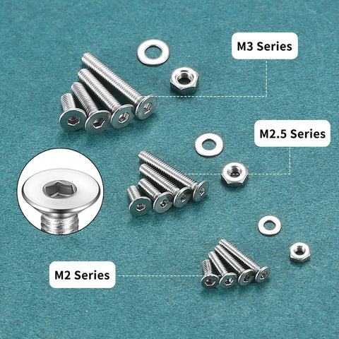1005 Pc M2 M2.5 M3 Metric Screw Set With Nuts And Bolts Heavy Duty Flat Head Hex Socket Countersunk Screws