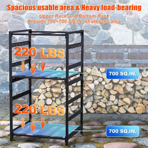Fire Pit Storage Station For Solo Stove And Other Fire Pits With Heavy Duty Steel Frame And Waterproof Cover, 220 lbs capacity