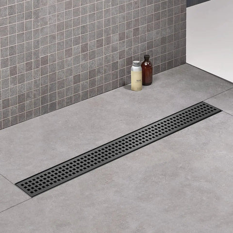 32 Inch Black Linear Shower Drain With Removable Grate Cover Brushed 304 Stainless Steel Ultra Fast Drainage Hair Strainer Adjustable Feet No Rust Easy Clean Modern Built To Last Shower Floor Solution