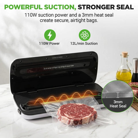 Automatic Vacuum Sealer For Food Storage With Starter Kit And Quick Start Guide Compact Kitchen Gadget sealing steak