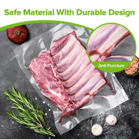 Heavy Duty Vacuum Sealer Bags For Food Storage 7 Pack In 8x20 11x20 And 6x20 Rolls BPA Free Embossed Durable PA And PE Material Built Tough Cut To Size For Meal Prep Sous Vide Freezer Safe Leak Proof And Puncture Resistant used to seal ribs with anti-puncture feature.