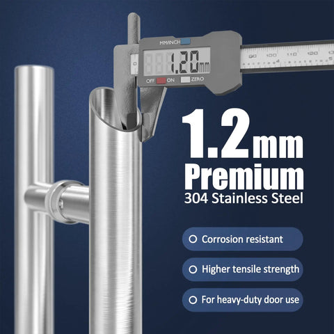 18 Inch Back-To-Back Door Pull Handle In Brushed Nickel Anti-Fingerprint Finish For Shower Glass Barn And Wood Doors 300 mm Hole Spacing 1.2 mm 304 Stainless Steel with caliper measuring thickness