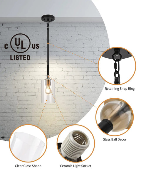 UL Listed Glass Pendant Light With E26 LED Bulb Adjustable Height Antique Brass Hanging Light Dope Modern Gold Pendant