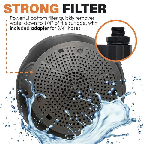 Close-up of bottom filter and adapter for Tankless Water Heater Descaler Kit with 3.5 Gallon Bucket, 1/6 HP Pump, and Dual Steel Hoses.
