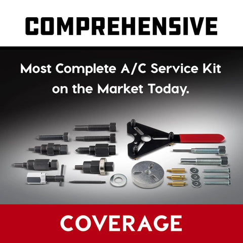 AC Clutch Removal And Installation Tool Kit For Automotive Compressors, 23 Piece Heavy Duty Set With Adapters For Most Makes, Includes Holding Tool, Installer And Remover, Durable Blow Mold Case