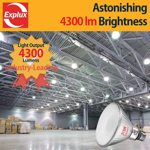 PAR38 LED Flood Light Bulb 315 Watt Equivalent Ultra Bright 4300 Lumens Non Dimmable Full Glass Outdoor Waterproof Anti Aging 5000K Daylight 2 Pack Bundle