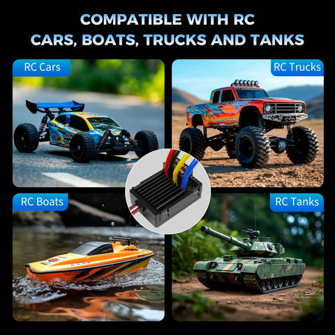 90A Waterproof RC Brushed ESC With Dual BEC 5A For 2-4S Cars Boats Crawlers Trucks And Tanks, XT60 Plug, compatible models