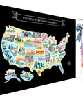 Scratch Off USA Map Wall Decor Kit With Accessories Large 23x16 Hand Drawn Travel Design Laminated For Home Use Deluxe States Tracker