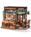 Charming Bistro Style Miniature House Kit With LED for Adults Beginners DIY Wooden Dollhouse Cozy Cafe Vibe 9.37 x 7.09 x 7.17 in
