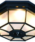 Ceiling Motion Light With 360 Degree Sensor, Black Frosted Glass Octagonal Fixture, up to 30 ft detection range