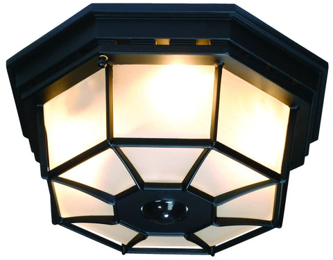 Ceiling Motion Light With 360 Degree Sensor, Black Frosted Glass Octagonal Fixture, up to 30 ft detection range