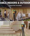 360 Self Leveling Laser Level With 4D Capabilities And 16 Green Lines used for renovation outdoors and cabinet alignment indoors.