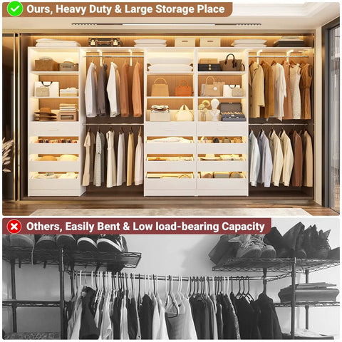 Heavy-Duty All-In-One Closet Organizer System With Extendable Hanging Rods Spacious Drawer Units And Flexible Wooden Shelving for efficient storage.