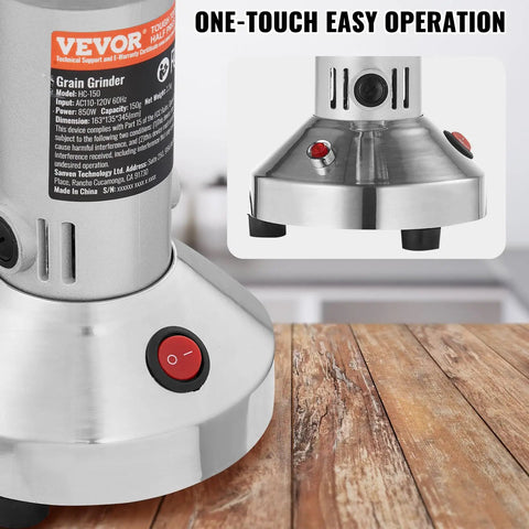 Beast Power 2000W Electric Grain Mill Grinder stainless steel base with control buttons, one-touch easy operation feature