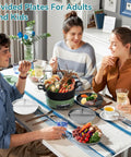 Family dining with 9 Inch Portion Control Plate Set For Weight Loss With 5 Plastic Divided Plates, microwave safe.