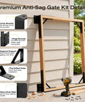Anti Sag Gate Kit For Wooden Fence, Heavy Duty Gate Hardware With Welded Hinges, Corner Braces, Self Locking Latch, No Sag Fence Gate System For Outdoor Use installed on wood gate frame