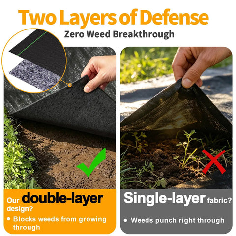 Heavy Duty Weed Barrier Landscape Fabric 4 Ft By 100 Ft Double Layer Ground Cover for Garden Beds comparison with single-layer fabric