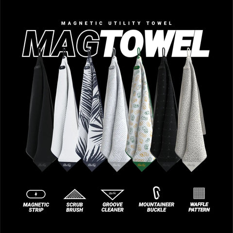 Premium Magnetic Golf Towel With Brush Groove Cleaner And Clip, multiple designs, microfiber waffle, 4 in 1 golf accessory