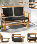 Two Person Wooden Outdoor Glider Bench With Acacia Wood Armrests And Wicker Back And Seat Rocking Patio Loveseat
