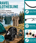 Grab And Go Portable Travel Washing Machine With Retractable Clothesline For Hotels Cruises And Camping Easy Manual Hand Wash Bag drying clothes outdoors on a camping trip.