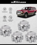 Set of Chrome 8 Lug Wheel Center Hub Caps For Ford F250 F350 Super Duty 1999-2005 And Excursion 2000-2005 next to SUV
