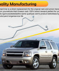 Rack Pinion Transfer Lines Kit For 2008-2014 Chevy Silverado Tahoe with stainless braided hoses displayed above SUV