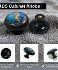 Four Pack Blue Seahorse Cabinet Knobs For Kitchen And Bath, Ocean Theme Drawer Pulls With Coral And Starfish Detail