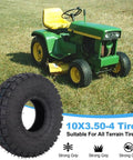 Beefy Heavy Duty 4.10/3.50-4 Tire And Inner Tube Set With Bent Valve Stem, suitable for lawn mower and outdoor equipment use.