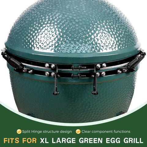 X Large Green Egg Hinge And Band Replacement Kit With Carbon Steel Hinges and Tough Springs installed on Big Egg Grill